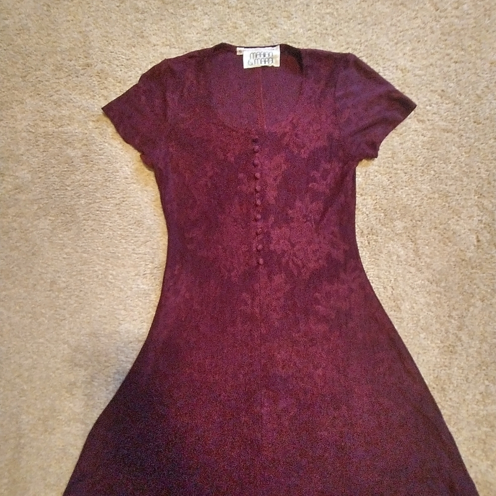 Vintage Marian & Maral Shimmery Floral Burgundy Dress - Picture 7 of 9